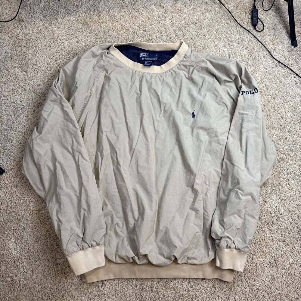 Polo Golf Ralph Lauren Windbreaker Mens Large Beige Long Sleeve Pullover